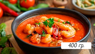 Томатный суп с морепродуктами